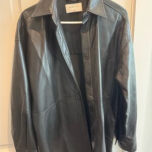 Babaton Black Leather Button-Front Shacket
